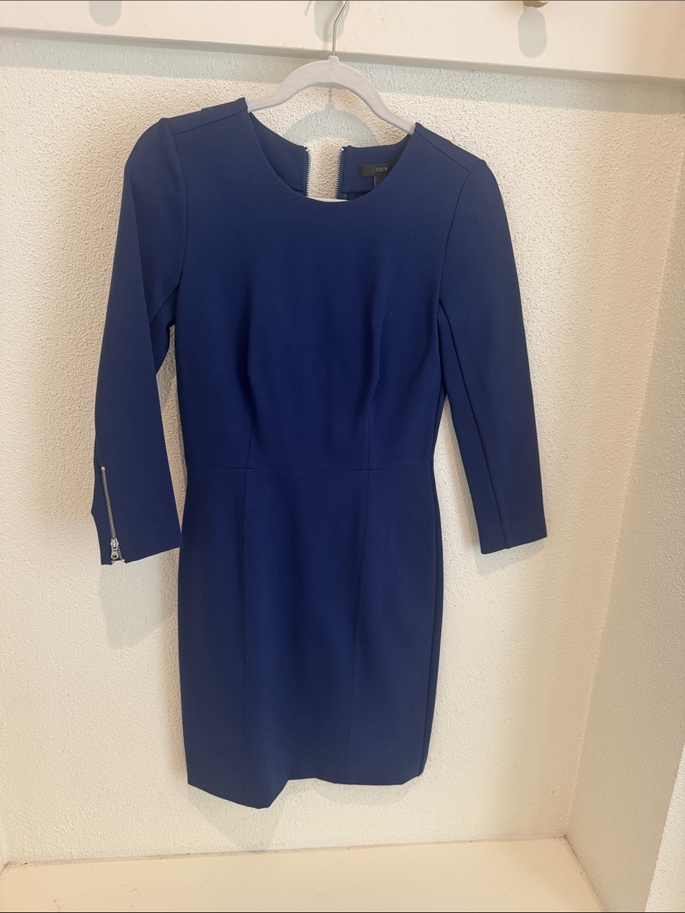 J. Crew Navy Long Sleeve Sheath Dress with Zip Detail